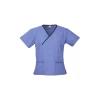 Ladies Contrast Crossover Scrubs Top H10722 Mid Blue Navy