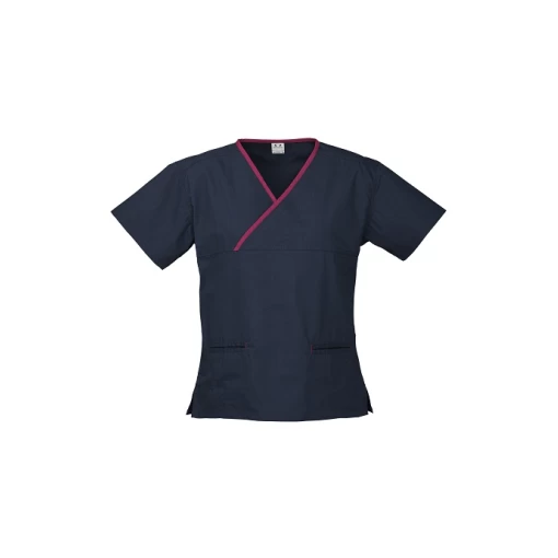 Ladies Contrast Crossover Scrubs Top H10722 Navy Fuchsia Ladies Contrast Crossover Scrubs Top H10722 Navy Fuchsia