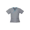 Ladies Contrast Crossover Scrubs Top H10722 Pewter Aqua