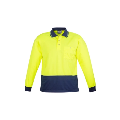 ZH232_YellowNavy_F_2015 Hi Vis Basic Spliced Long Sleeve Polo
