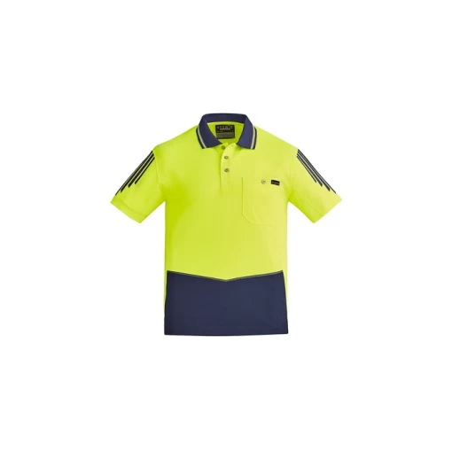 ZH315_YellowNavy_F Syzmik Mens Hi Vis Flux Short Sleeve Polo