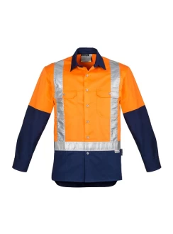 Hi Vis Mens Spliced Industrial Shoulder Taped Long Sleeve Shirt by Syzmik