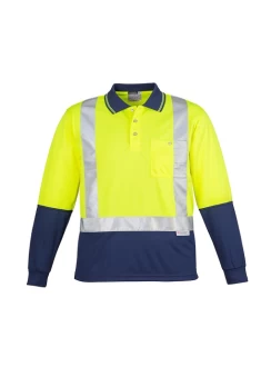 Hi Vis Mens Spliced Long Sleeve Polo - Shoulder Taped by Syzmik