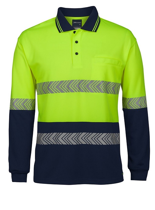 Hi Vis Segmented Tape Long Sleeve Polo by JB's - Online Uniforms